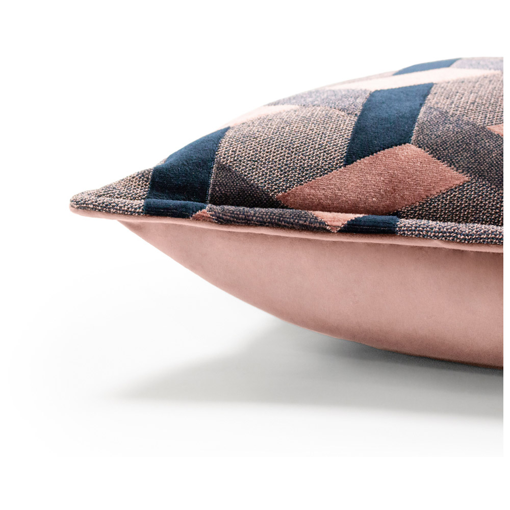 Paoletti Delano Blush and Navy Velvet Jacquard Cushion Image 5