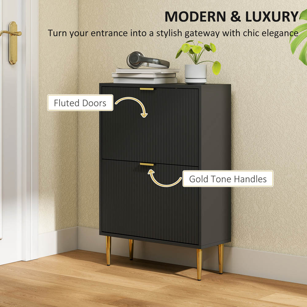 Portland 2 Flip Drawer Black Slim Shoe Storage Cabinet Image 7