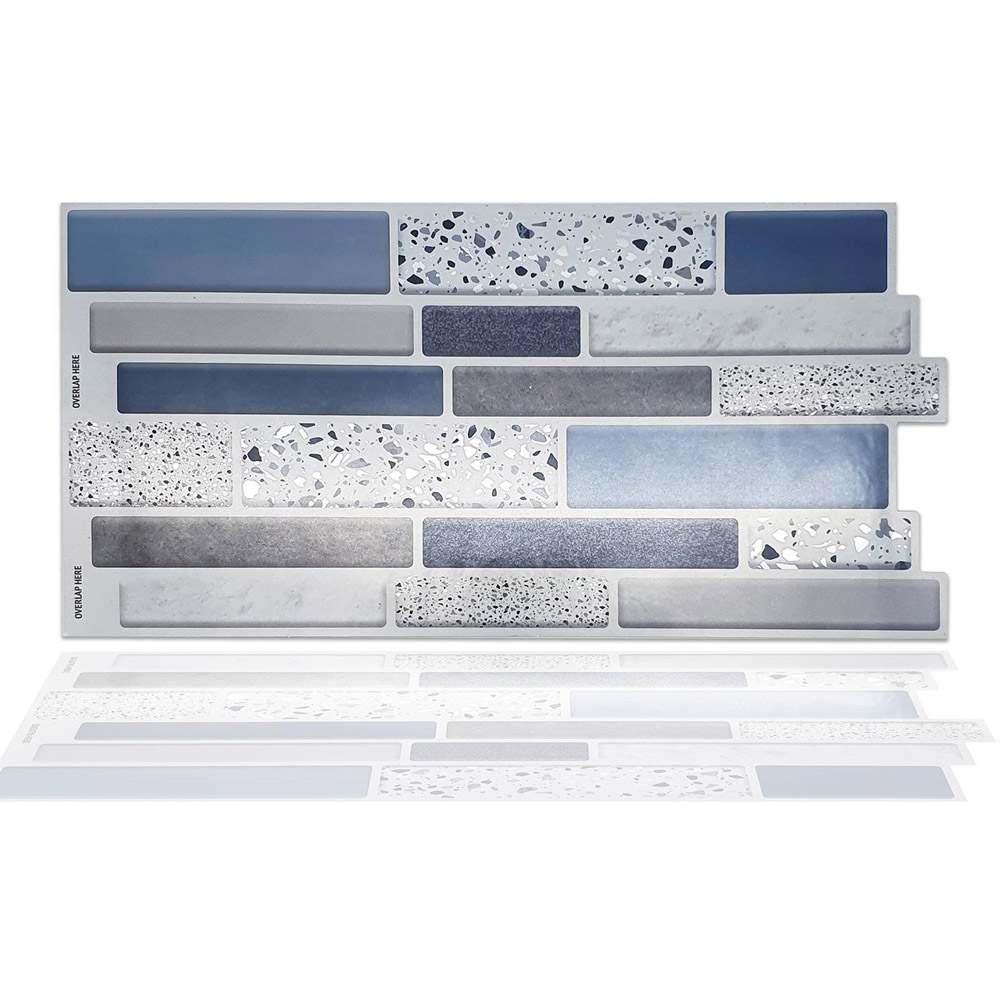 Walplus Terrazzo Silver Touch Blue and Grey Mosaic Tile Sticker 12 Pack Image 2
