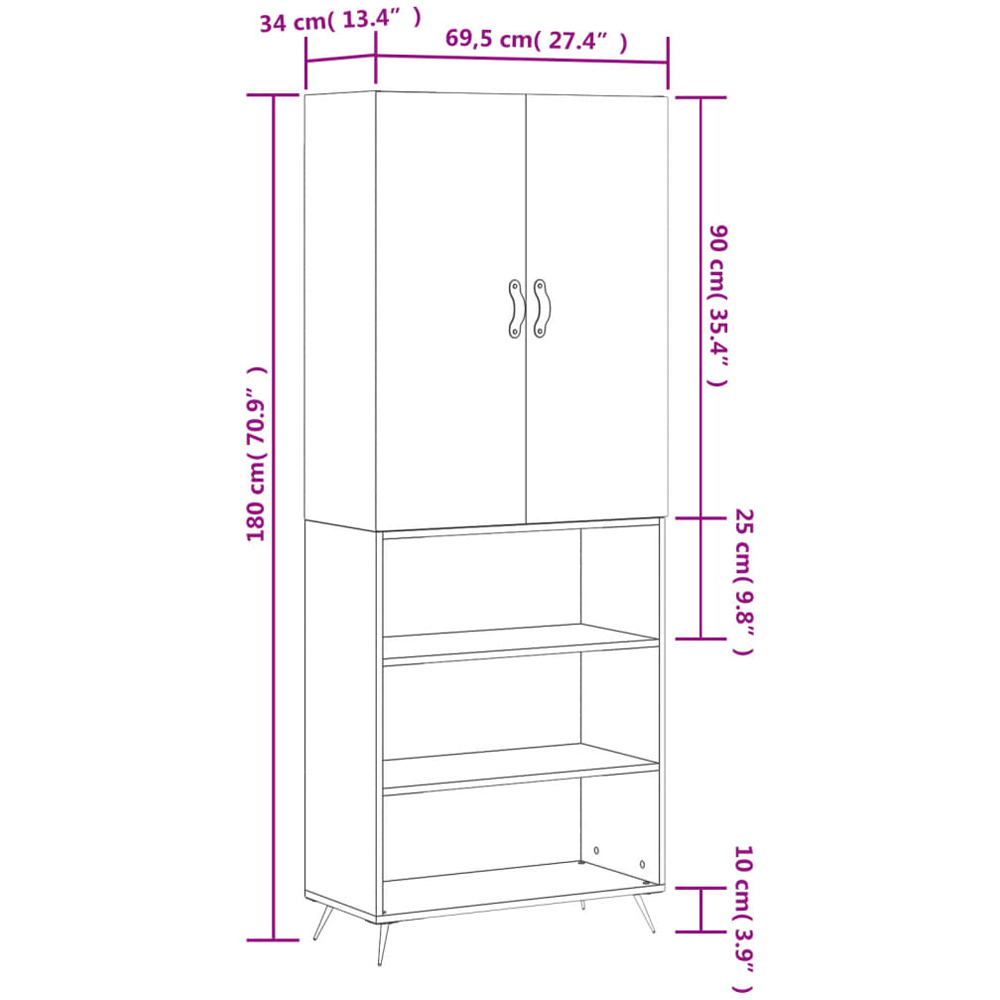 vidaXL 2 Door 3 Open Shelf High Gloss White Highboard Image 7
