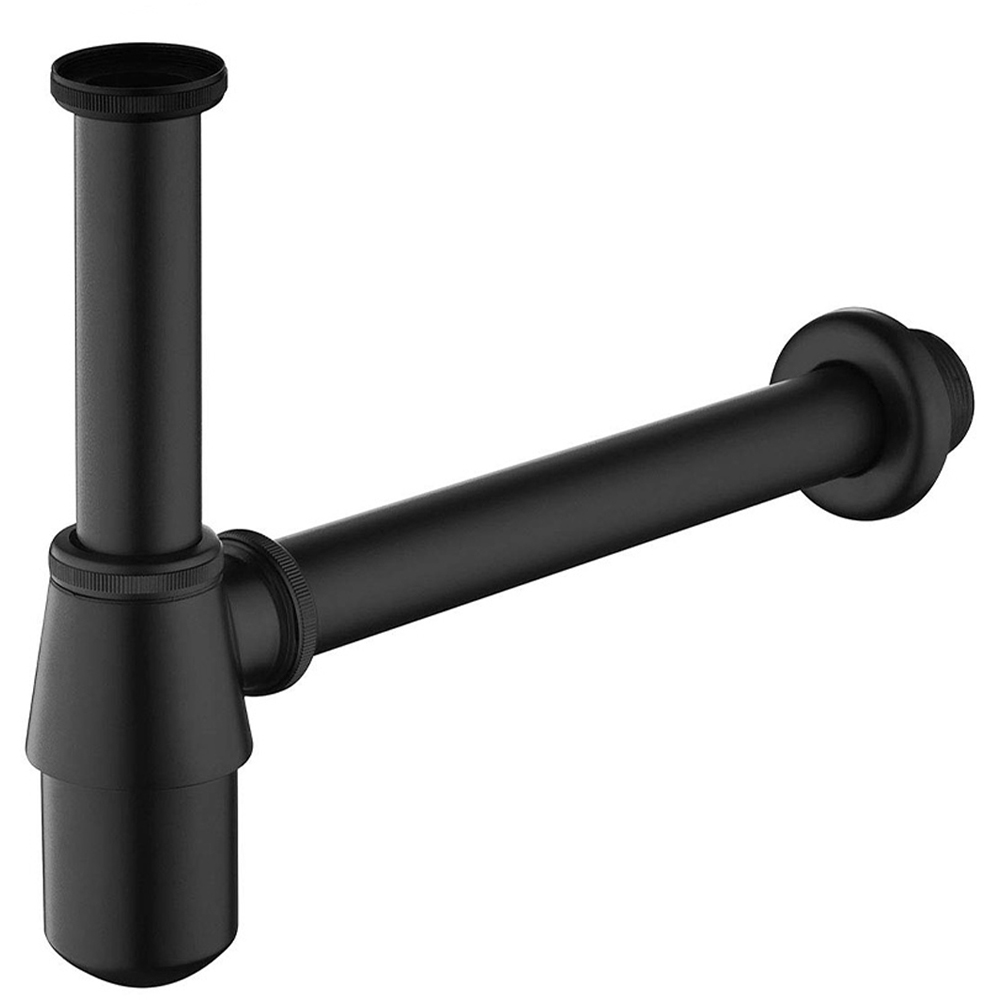 Nes Home Matte Black Round Standard Bathroom Basin Bottle Waste Trap Image 1