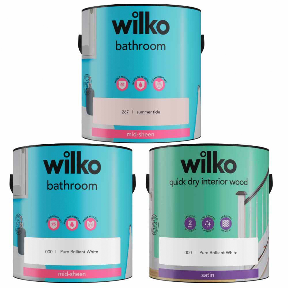 Wilko Bathroom Delicate Blossom and Pure Brilliant White Paint Bundle Image 1