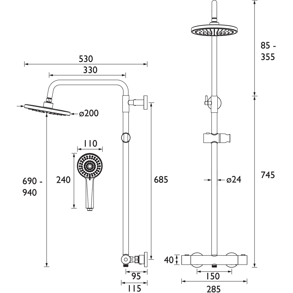 Bristan Buzz Brushed Brass Thermostatic Waterfall Bar Mixer Shower with Handset Image 9