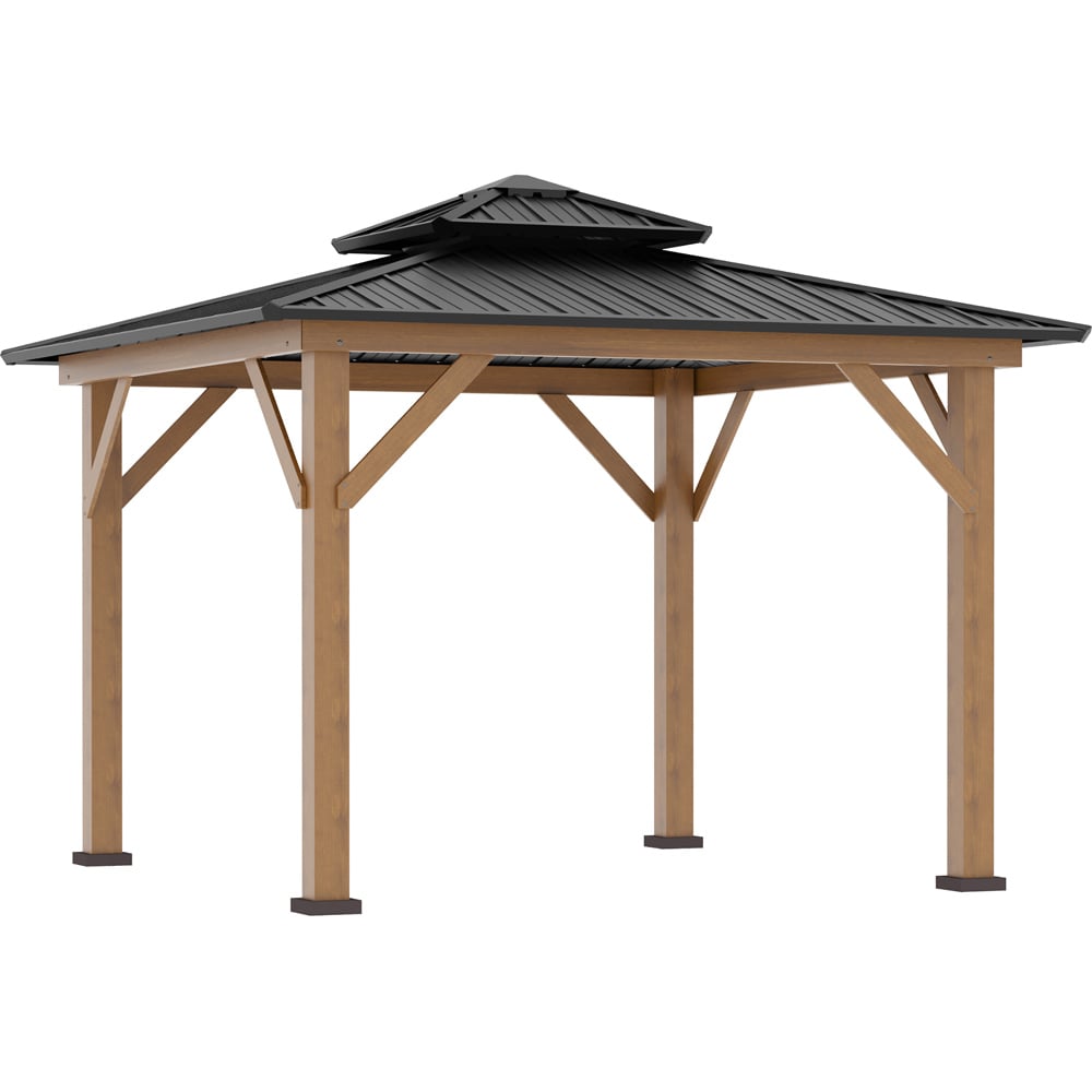 Outsunny 3.5 x 3.5m Black Wood Frame Double Tiered Hardtop Gazebo Image 2