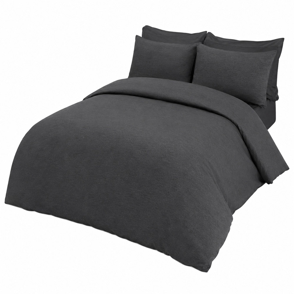 Smart Living Double Charcoal Jersey Melange Duvet Cover Set Image 2