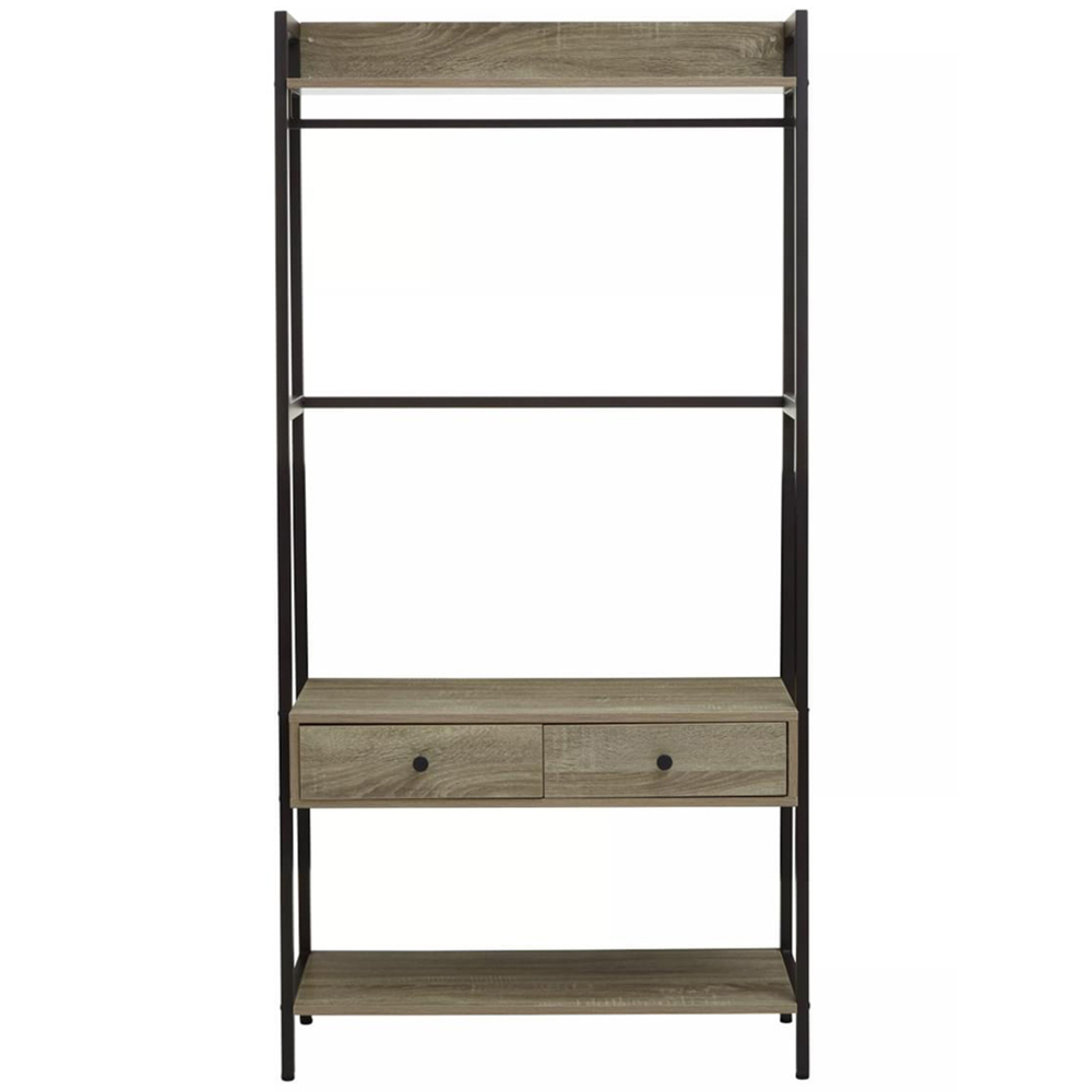 Premier Housewares Bradbury 3 Shelf 2 Drawer Grey Oak Bookshelf Image 5