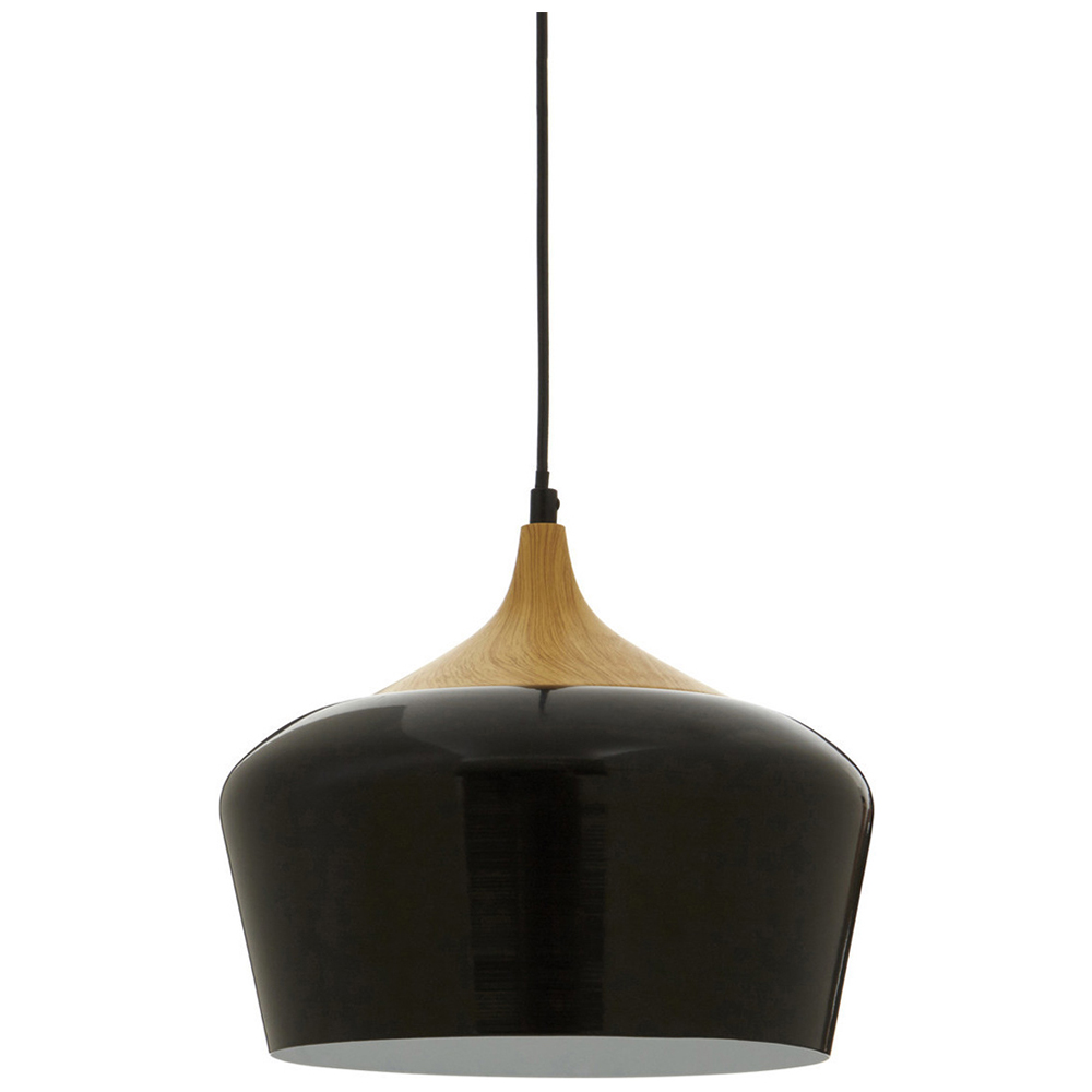 Premier Housewares Black Metal and Wood Pendant Light Image 2