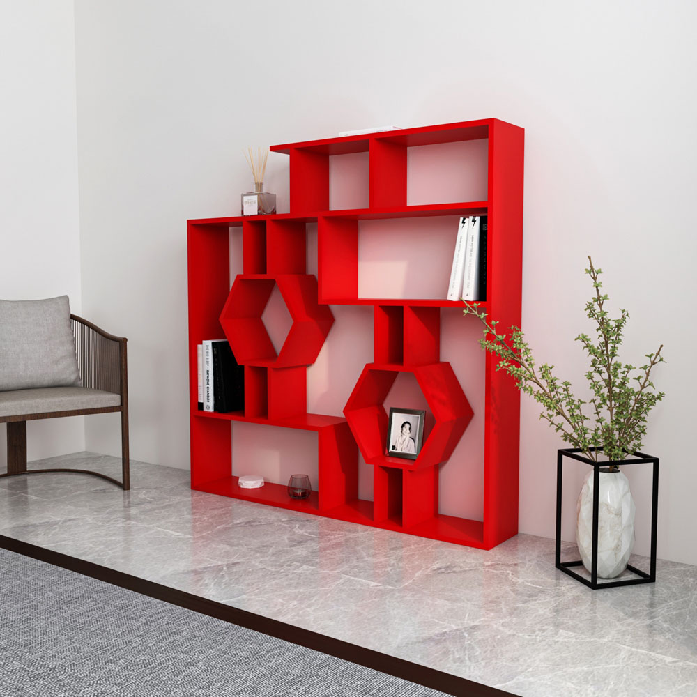 Decorotika Tamara 15 Shelf Red Geometric Bookcase Image 5