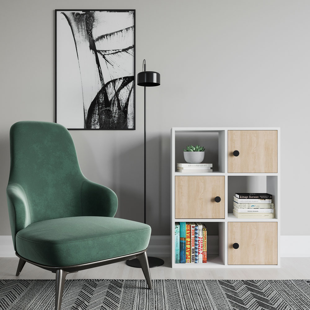 Decorotika Tilton 3 Door 3 Open Shelf White and Oak Bookcase Image 3