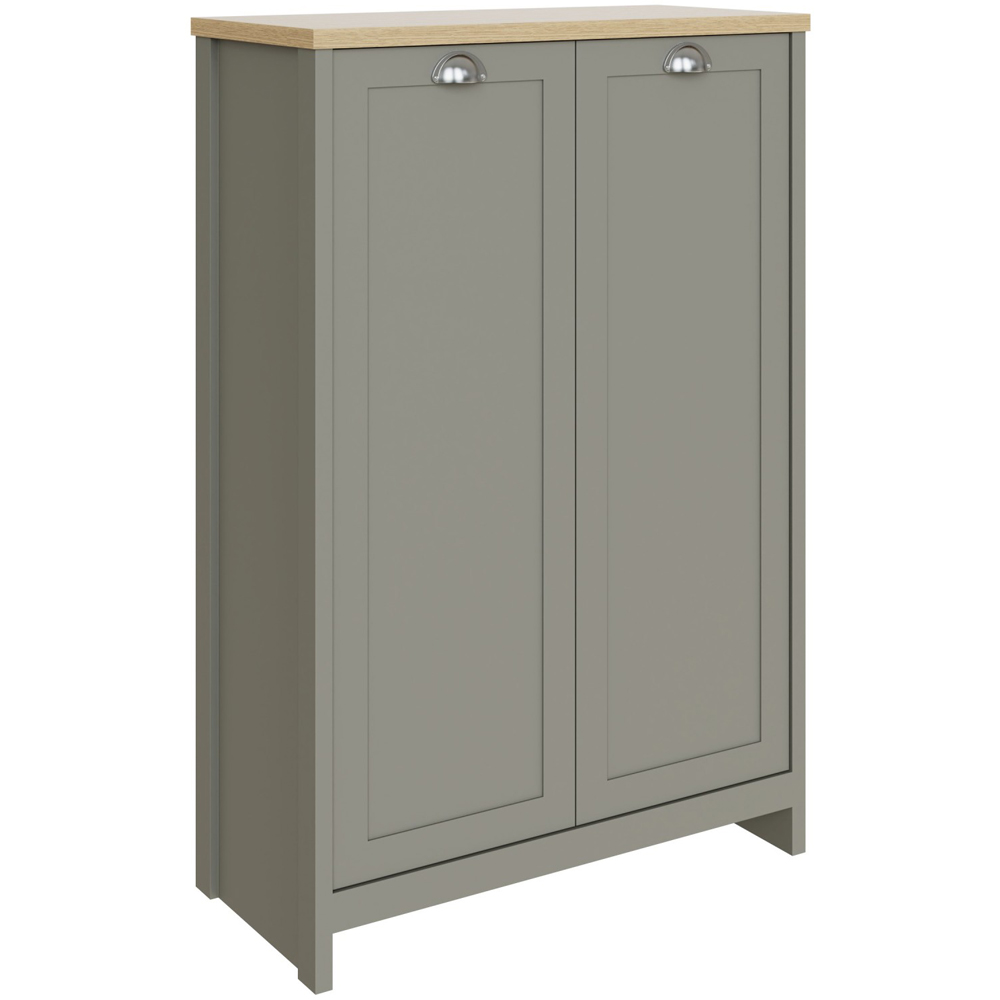 GFW Lancaster 2 Door Grey and Oak Tall Shoe Cabinet Image 2