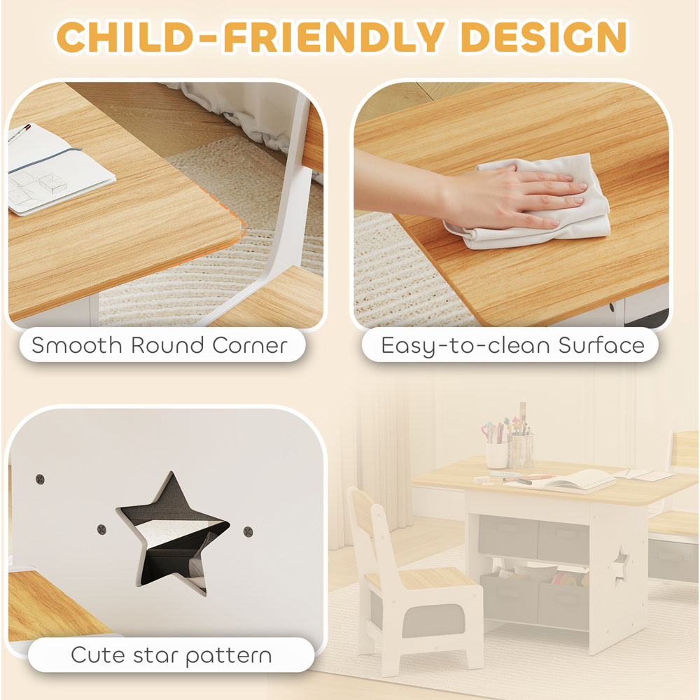 AIYAPLAY Natural Kids Table and Chair Set with 6 Removable Drawers Image 5