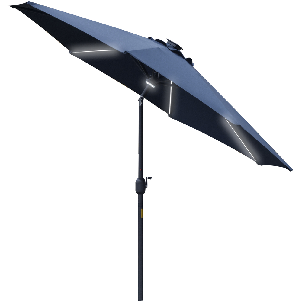 Outsunny Blue Solar LED Crank and Tilt Parasol 2.7m Image 1