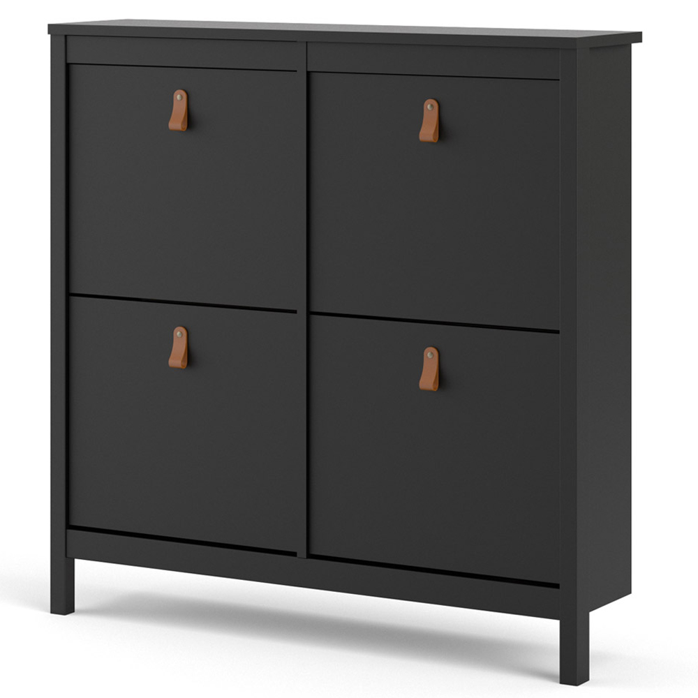 Florence Barcelona 4 Flip Down Doors Matt Black Shoe Cabinet Image 3