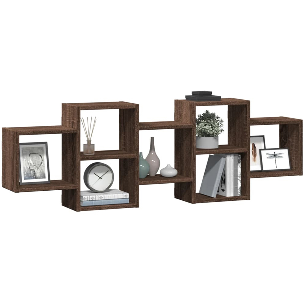 vidaXL 7 Shelf Brown Oak Effect Floating Wall Shelf Image 4