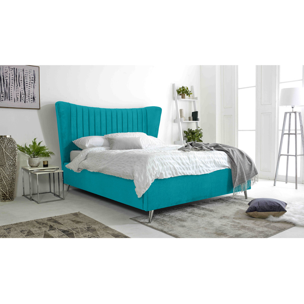 Eleganza Tatum King Size Teal Plush Velvet Bed Frame with Headboard Image 7