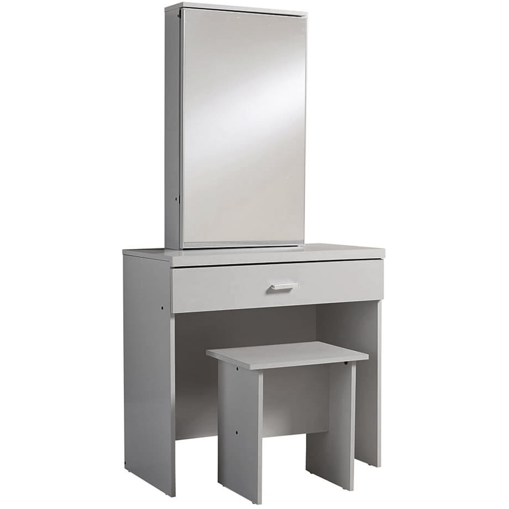 Home Source Berlin Single Drawer Grey Dressing Table Set with Sliding Vanity Mirror Image 2