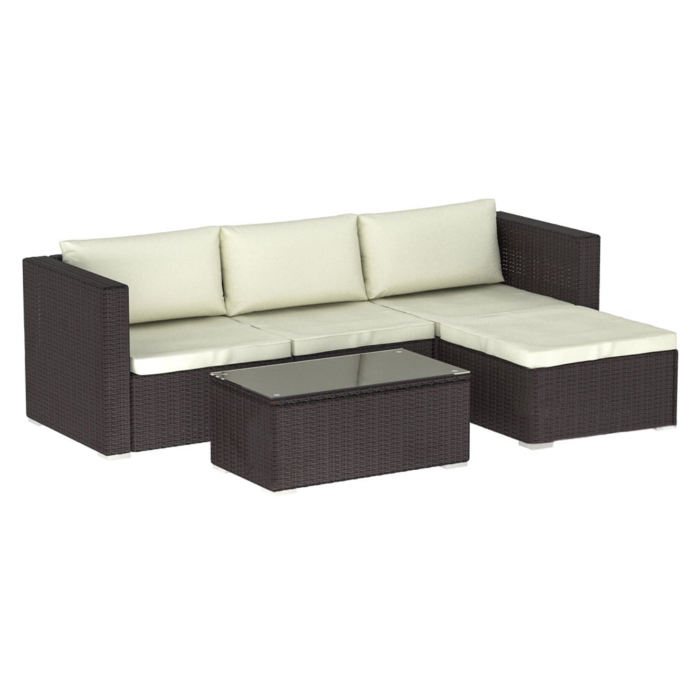 Garden Vida Hampton 4 Seater Brown Rattan Corner Lounge Set Image 2