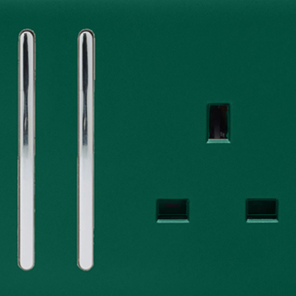 Trendi Switch 2 Gang Long Switch Dark Forest Green Plug Socket 5 Pack Image 2