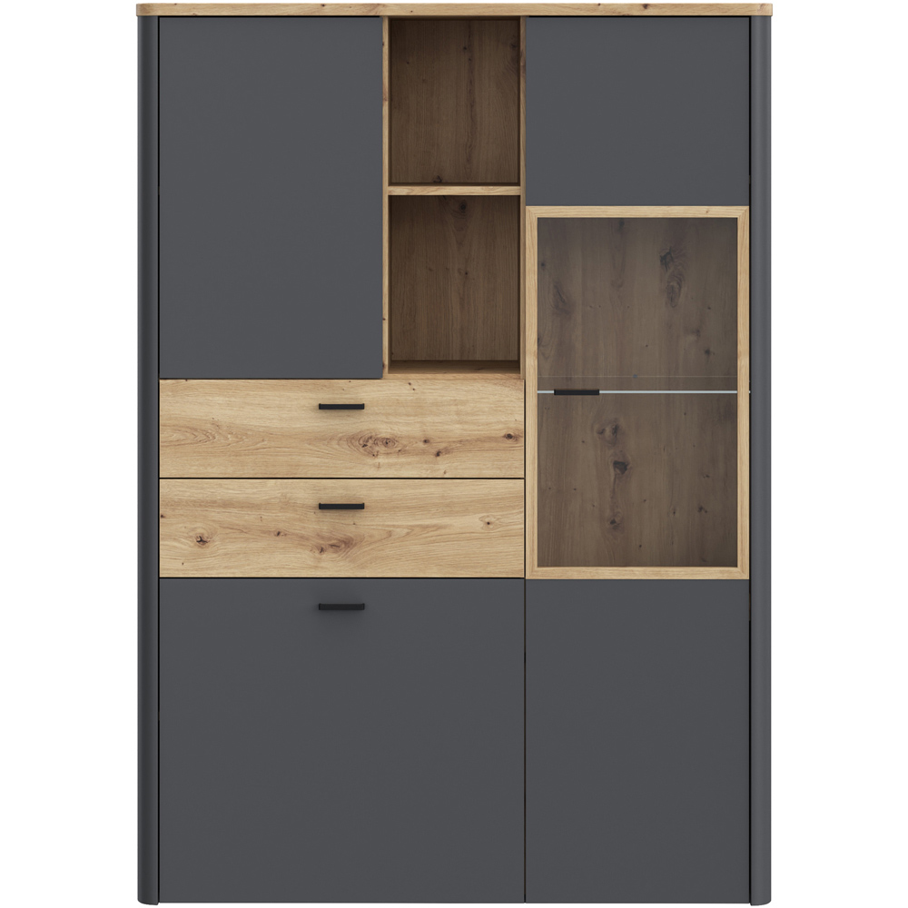 Florence Klara 3 Door 2 Drawer 2 Shelf Grey and Oak Glass Display Cabinet Image 3