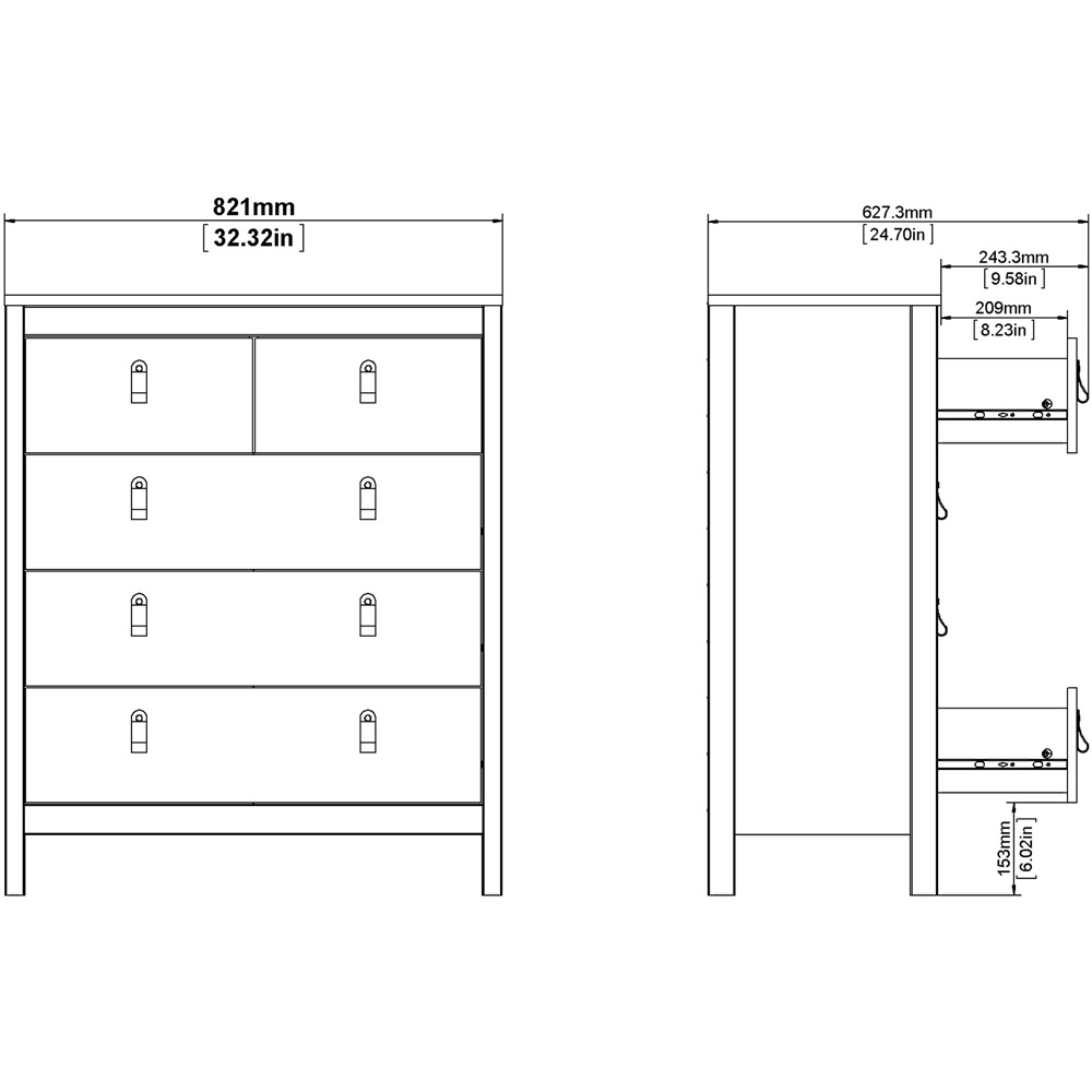 Florence Barcelona 5 Drawer Matt Black Chest of Drawers Image 8