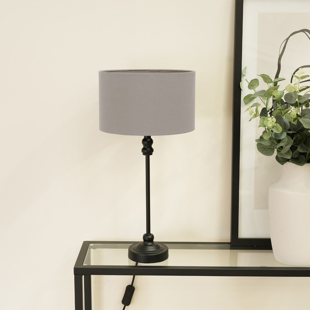 ValueLights Maggie Grey and Black Drum Shade Candlestick LED Table Lamp Image 3