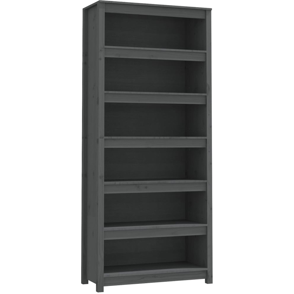 vidaXL 6 Shelf Grey Solid Pine Wood Bookcase Image 2