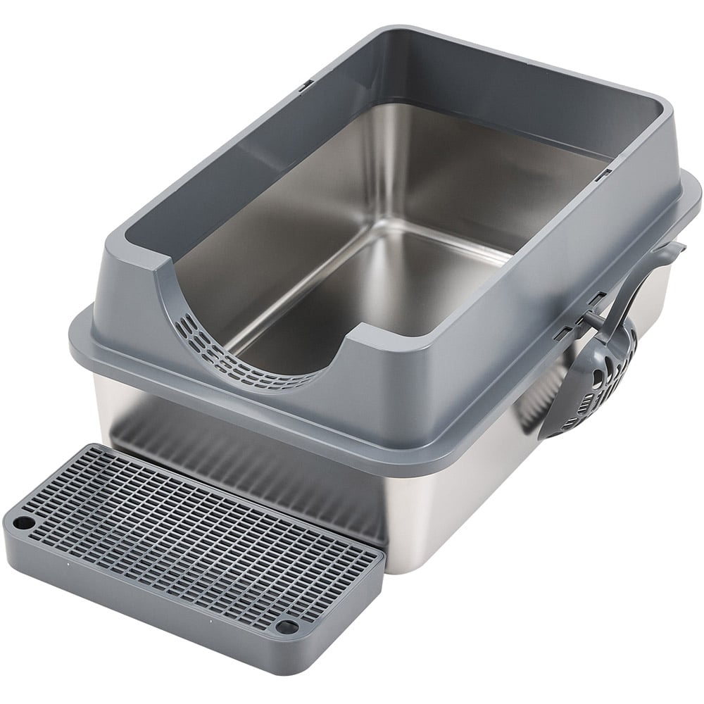 H&O Direct Dark Grey Stainless Steel Fully Enclosed Cat Litter Box Image 4