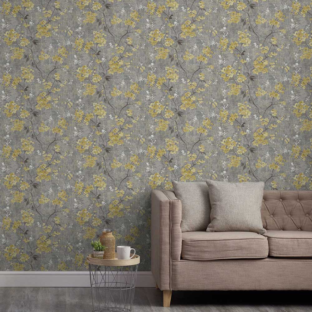 Grandeco Ochre Anethe Blossom Trail Charcoal Wallpaper By Paul Moneypenny Image 3