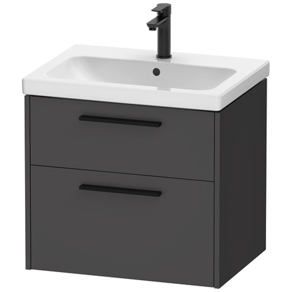 Duravit D-Code 2 Drawer Matt Graphite Wall Hung Vanity Unit with Black Handle 634 x 460mm Image 1