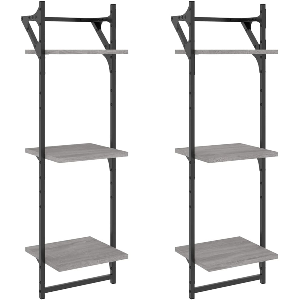 vidaXL 3-Tier Grey Sonoma Wall Shelf with Bars Set of 2 Image 1