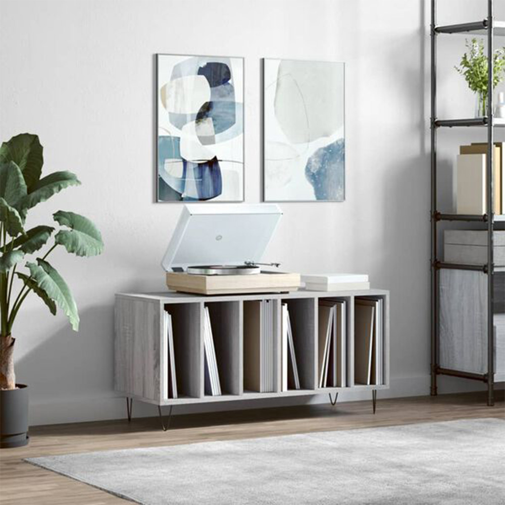 vidaXL 6 Shelf Grey Sonoma Record Cabinet Image 8