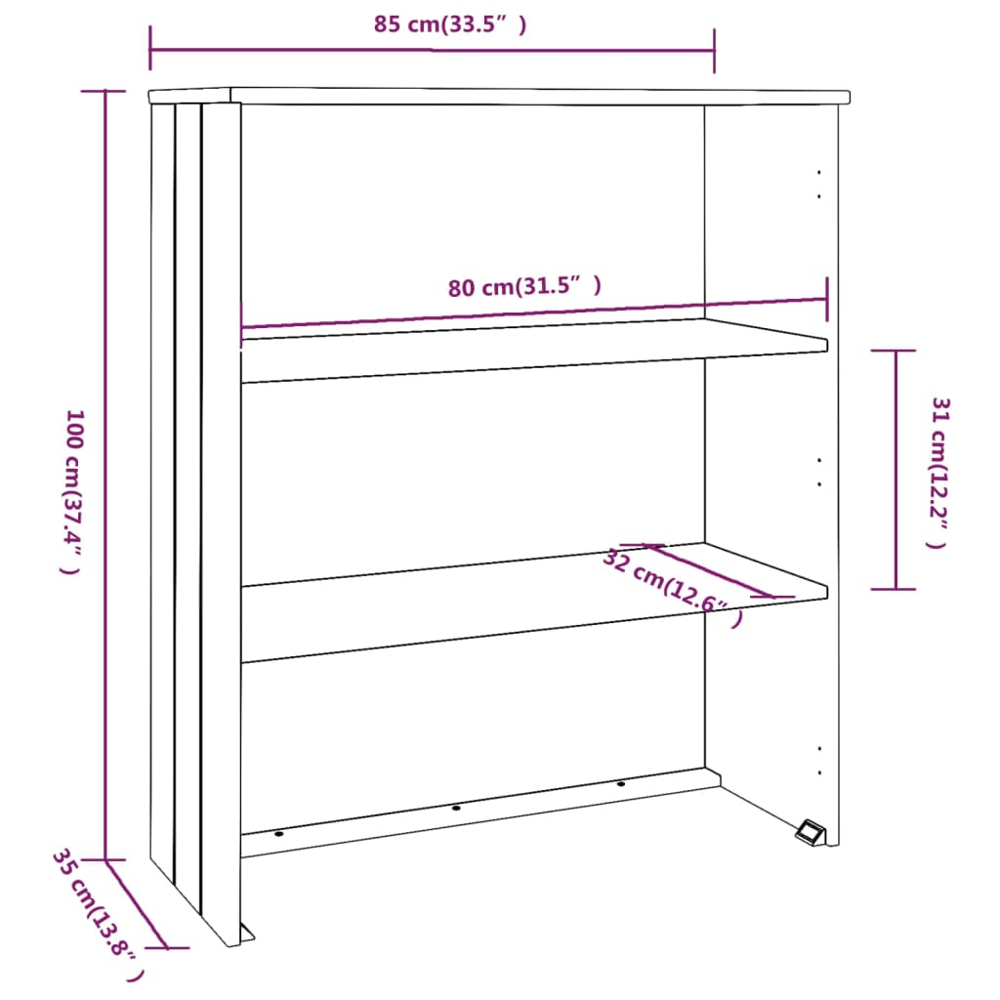 vidaXL Hamar 2 Shelf Honey Brown Solid Pine Wood Highboard Top Image 8
