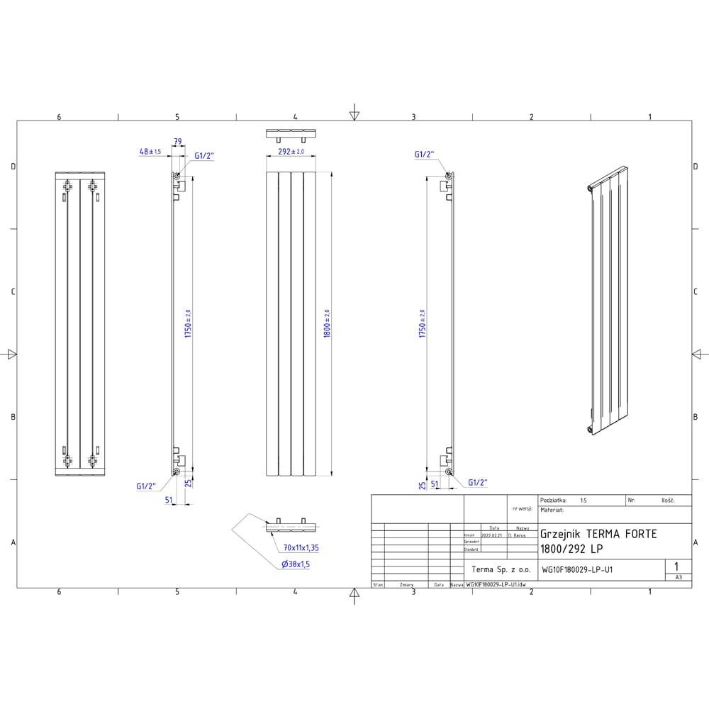 Terma Forte 1780 BTU White Single Panel Radiator 1800 x 292mm Image 9