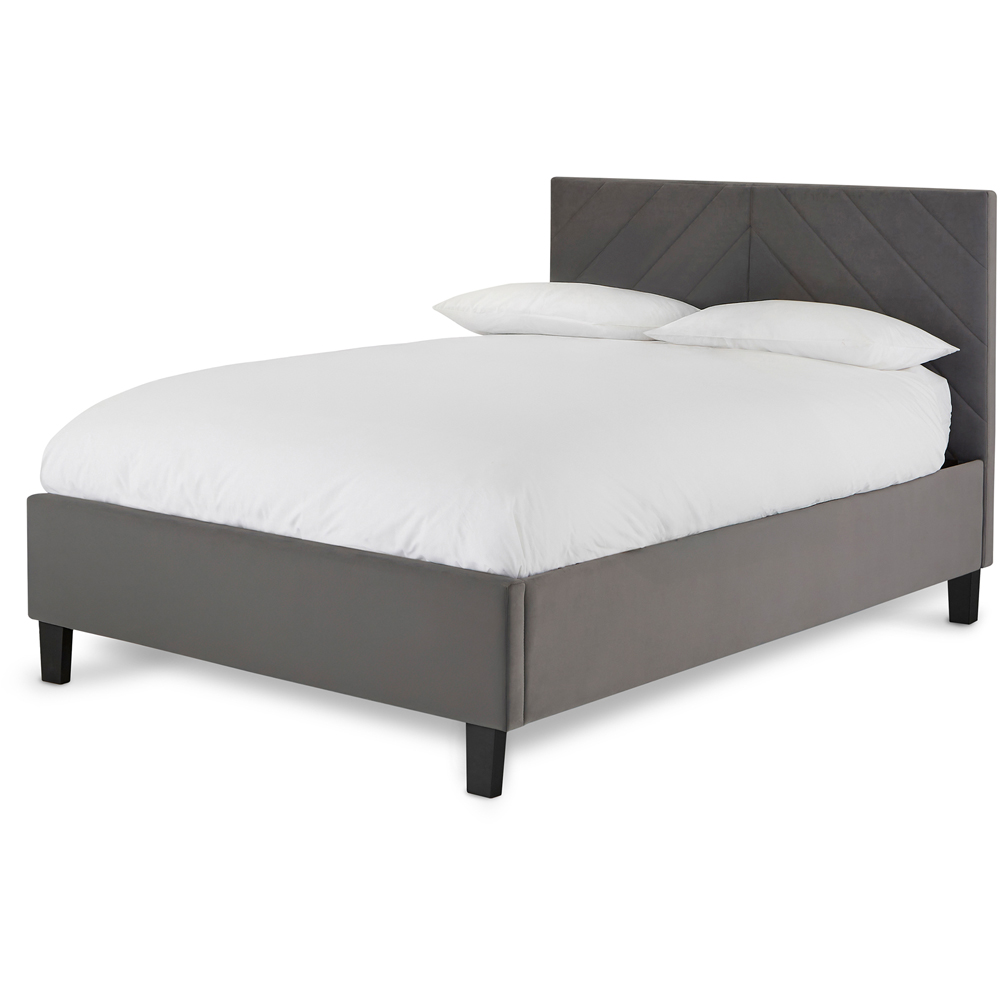 GFW Thea Double Grey Velvet End Lift Ottoman Bed with Memory Pocket Mattress Image 2