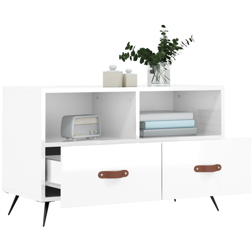 vidaXL 2 Drawer 2 Shelf High Gloss White TV Cabinet Image 4