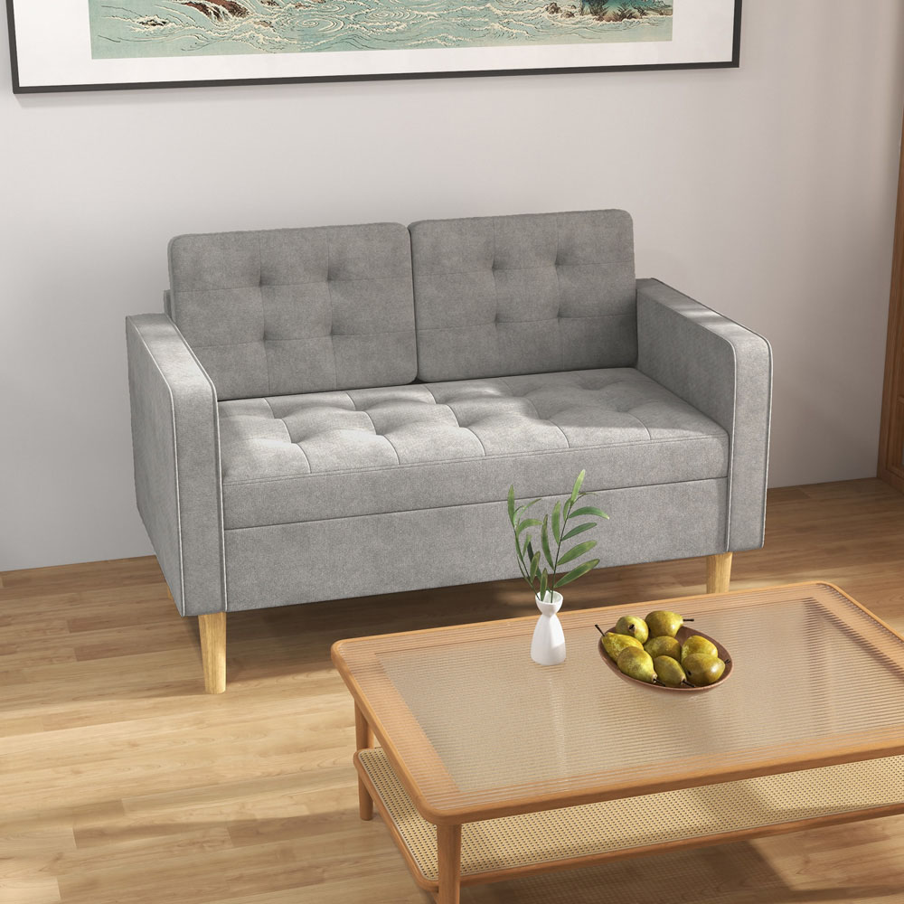 Portland 2 Seater Light Grey Cotton Sofa with Hidden Storage Image 4