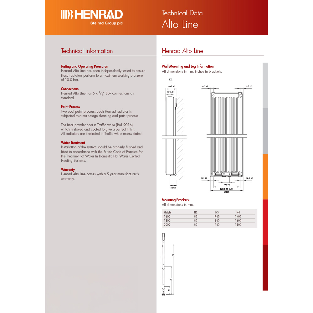 Henrad Alto T22 White Vertical Radiator 1600mm Image 4