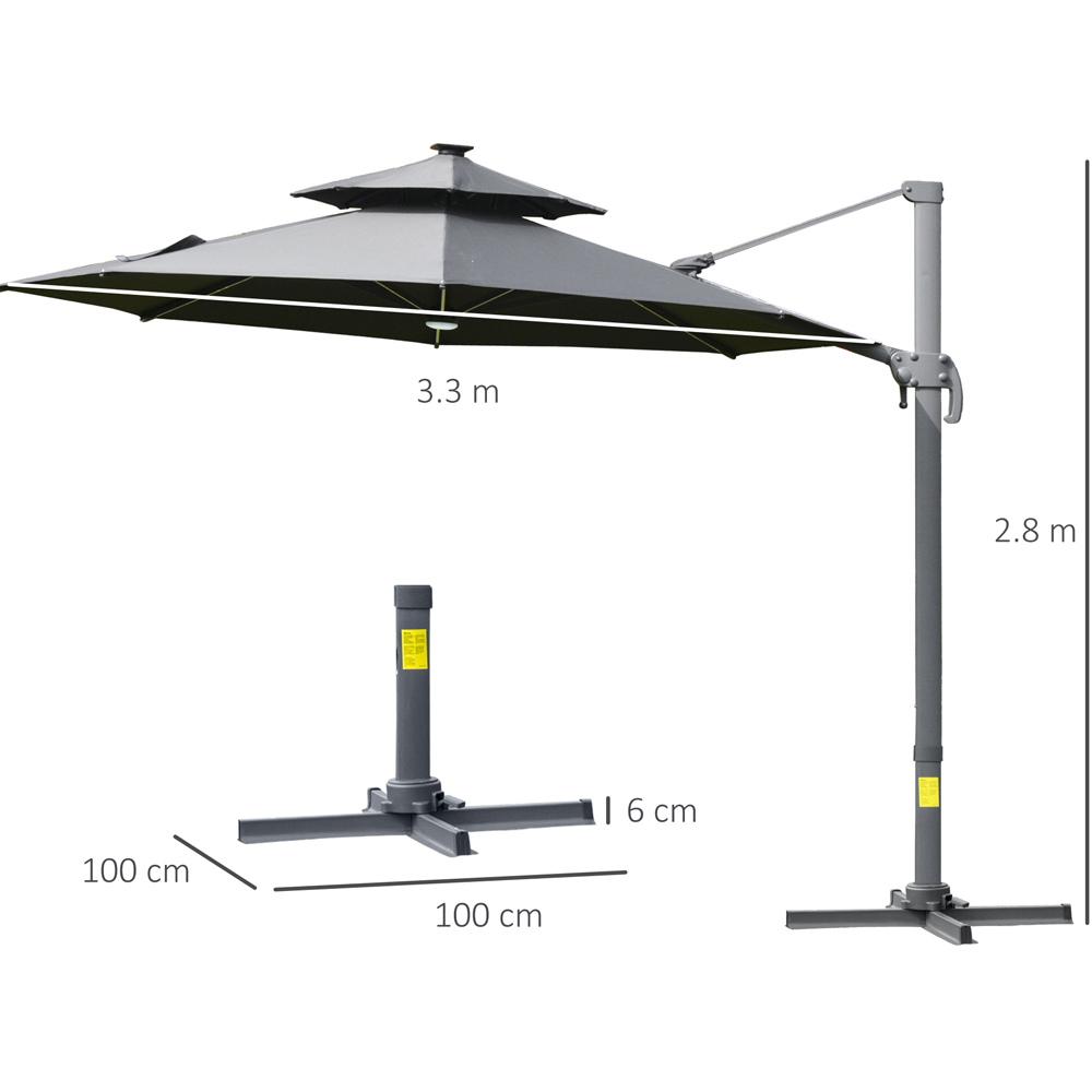 Outsunny Grey Solar LED Cantilever Banana Parasol with Cross Base 3m Image 7