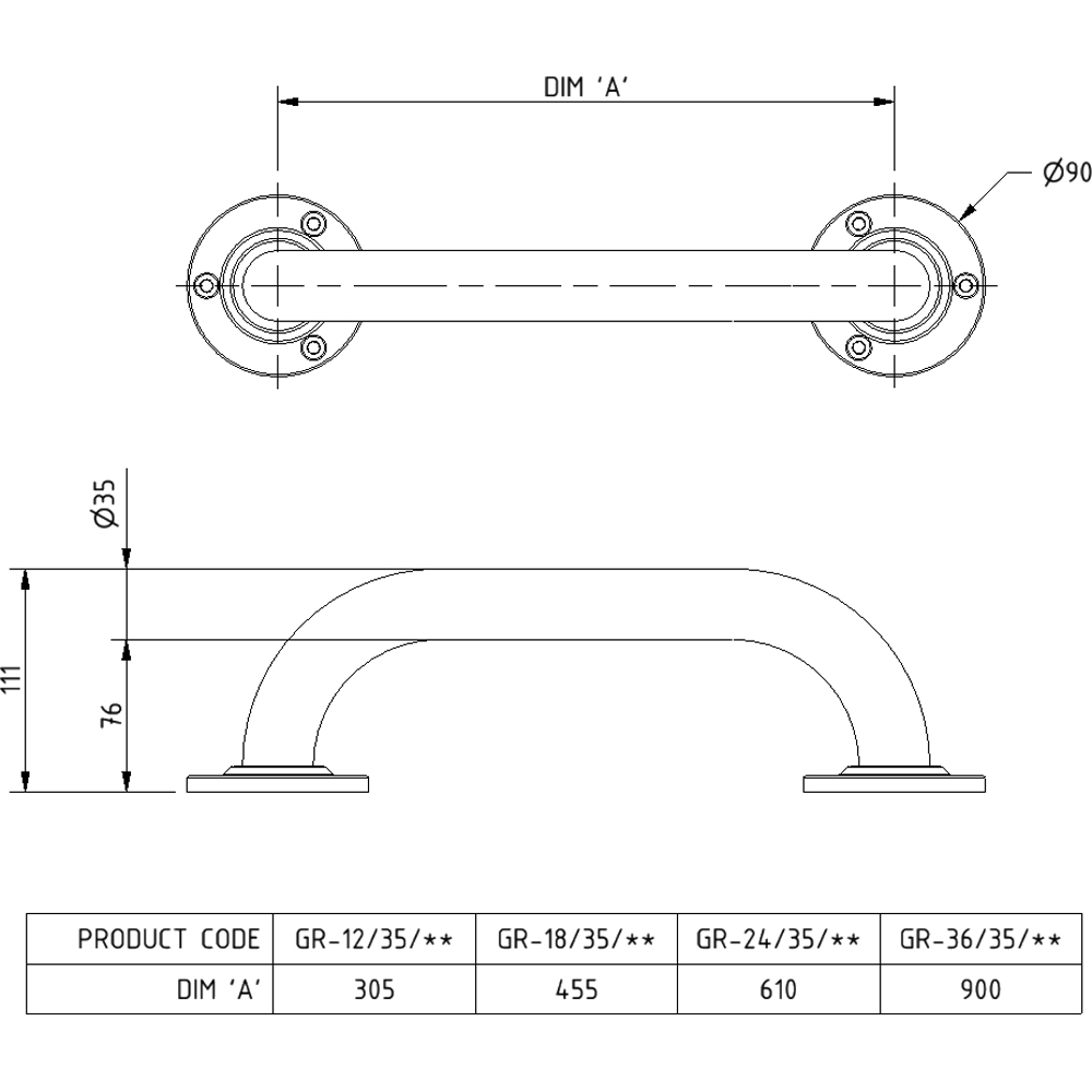 Fitzroy of London RAL 7005 Grey Steel Exposed Fixing Round Flange Grab Rail 35 x 455mm Image 3