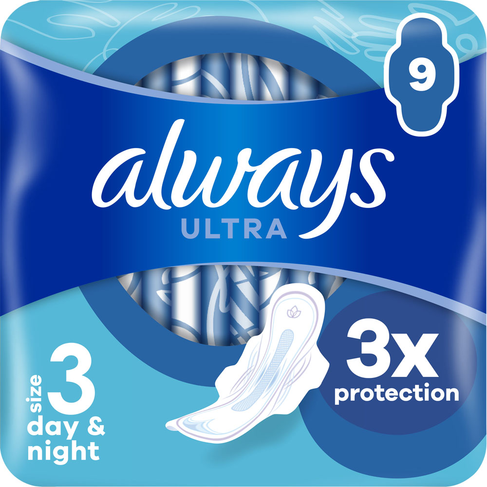 Always Ultra Day and Night Sanitary Towels with Wings Size 3 x 9 Pads Image 2