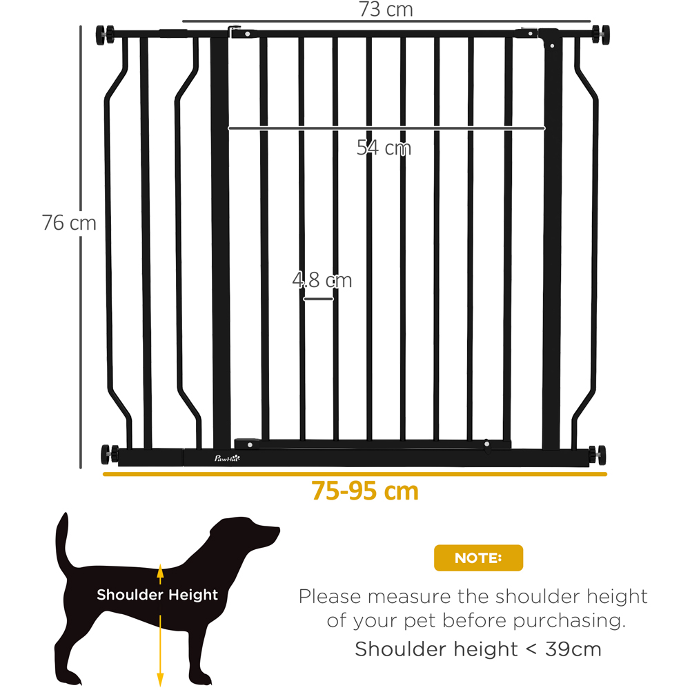 PawHut Black 75-95cm Door Pressure Fit Wide Stair Pet Safety Gate Image 8