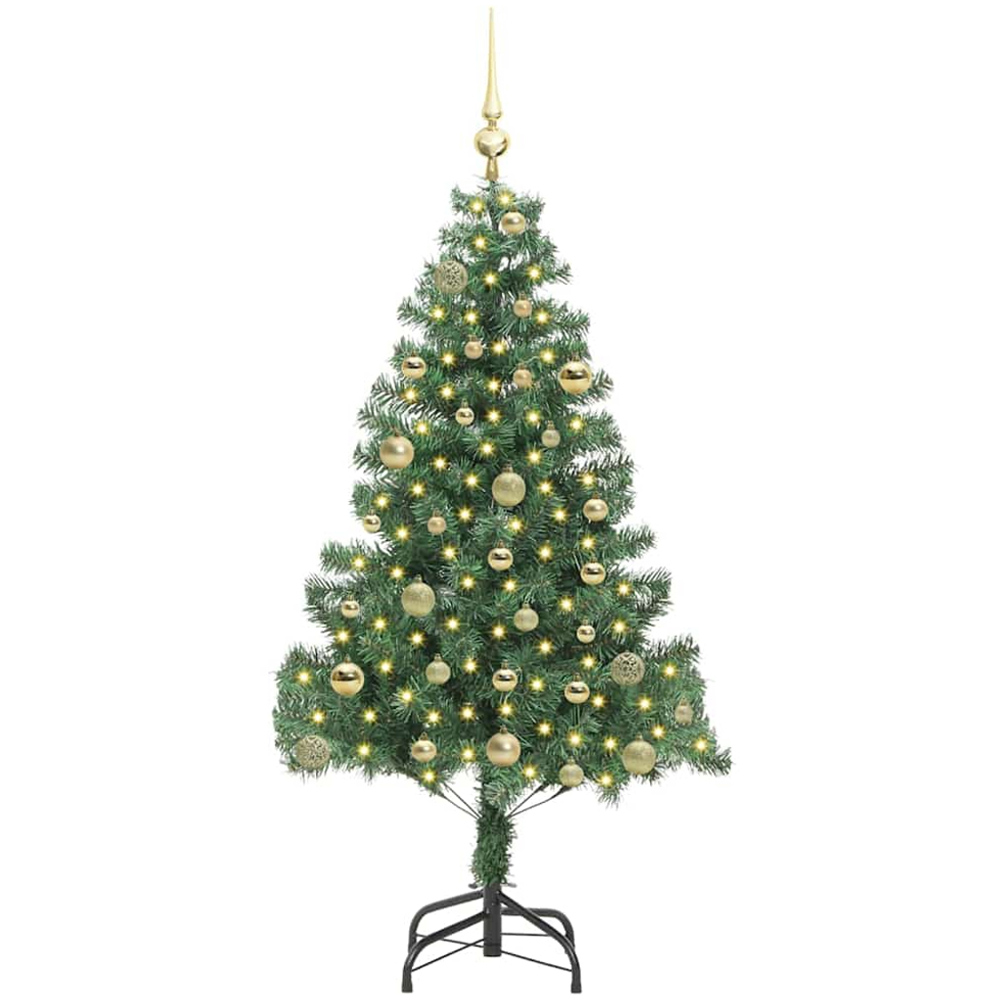 vidaXL Pre-Lit Gold Bauble Green Artificial Christmas Tree 5ft Image 1