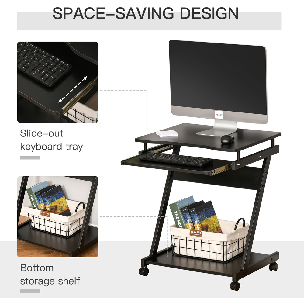 Portland Single Shelf Movable Computer Desk with Sliding Keyboard Tray Black Image 8