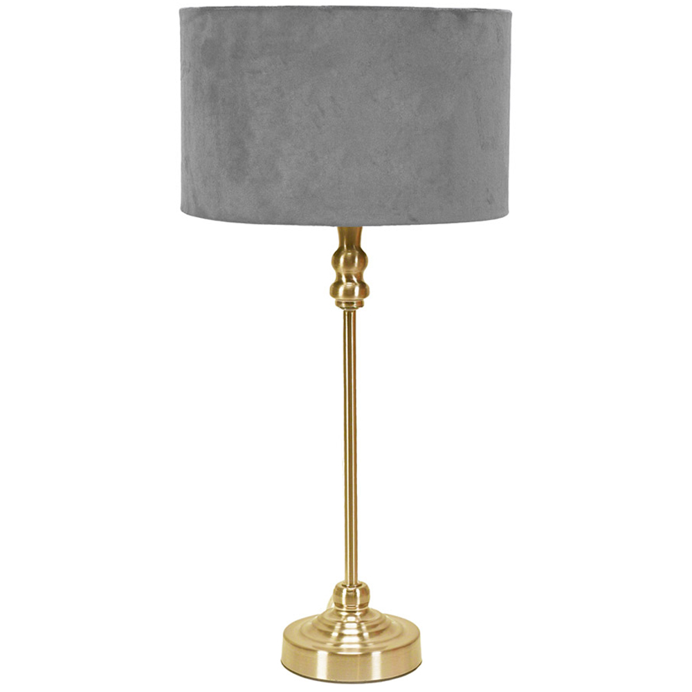 ValueLights Maggie Grey Velvet and Gold Drum Shade Candlestick LED Table Lamp Image 1