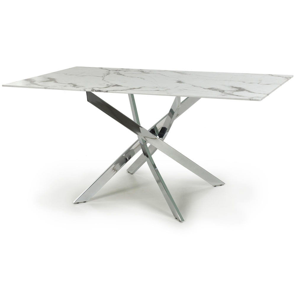 wilko Monaco 4 Seater Marble Glass Dining Table Chrome and White Image 2