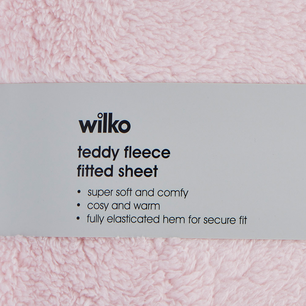 Wilko King Blush Pink Soft Teddy Fleece Fitted Bed Sheet Image 4