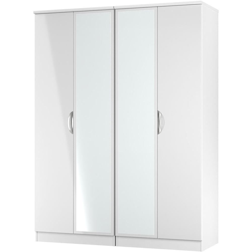 Crowndale Camden 4 Door Wardrobe White Gloss and White Mirrored Wardrobe Ready Assembled Image 3