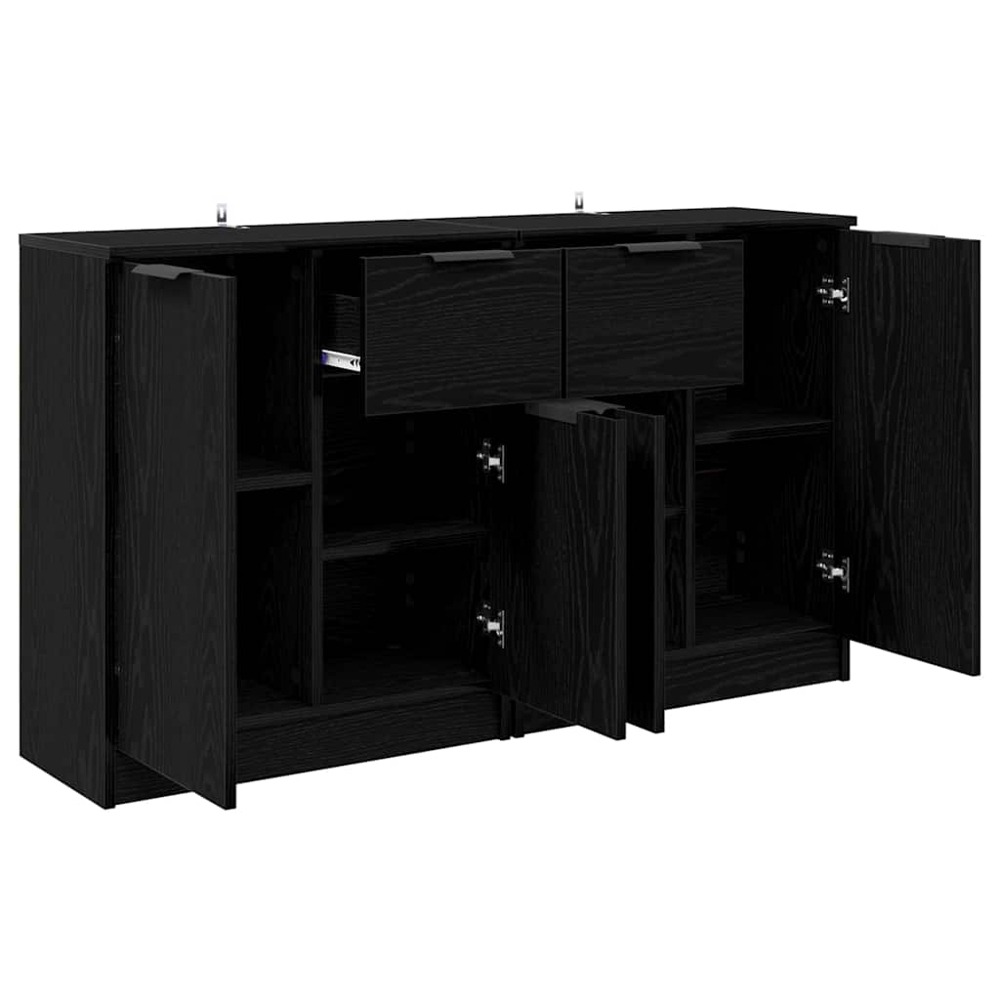 vidaXL 2 Door Single Drawer Black Oak Sideboard Set of 2 Image 6