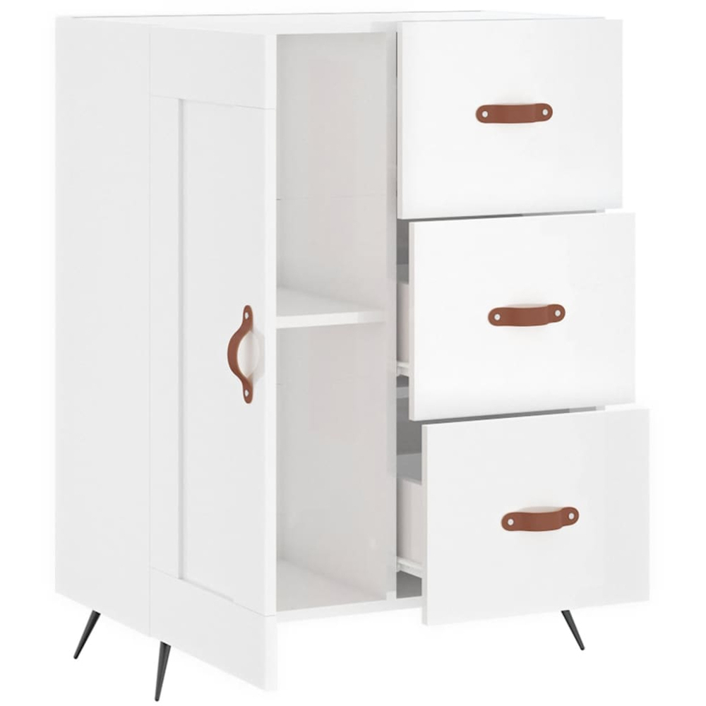vidaXL Single Door 3 Drawer High Gloss White Sideboard Image 6