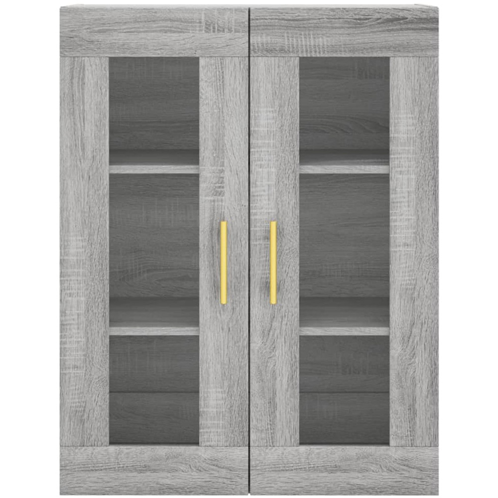 vidaXL 3 Glass and Wood Door 3 Drawer Grey Sonoma Highboard with Gold Handle Image 6